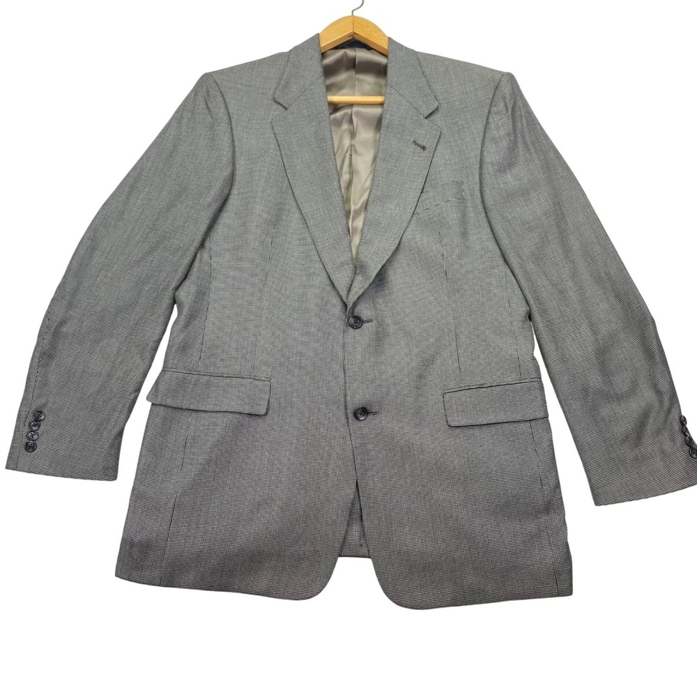 Burberry London Blazer Mens 42L Grey Houndstooth Two Button Sport Coat USA Made